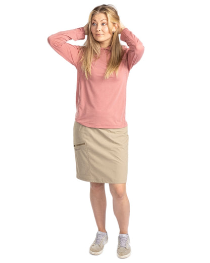 Brick Pink coloured Pinewood Womens Insectsafe Function Hoodie on white background 
