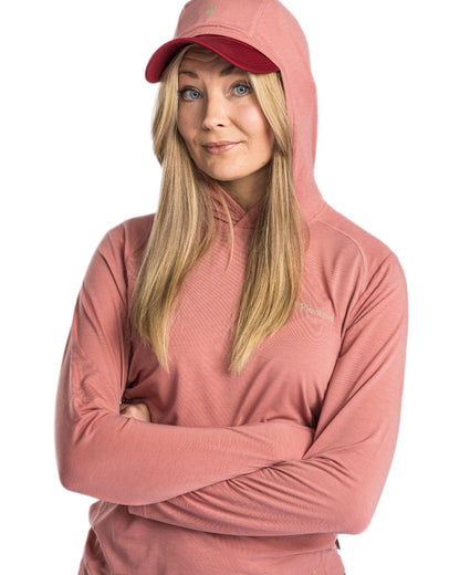 Brick Pink coloured Pinewood Womens Insectsafe Function Hoodie on white background 