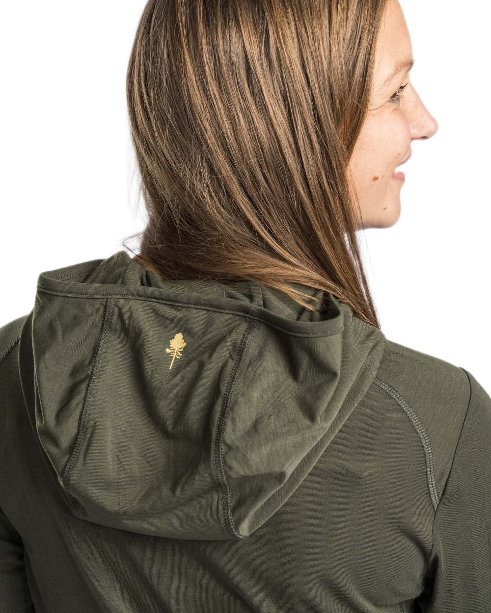 Moss Green coloured Pinewood Womens Insectsafe Function Hoodie on white background 