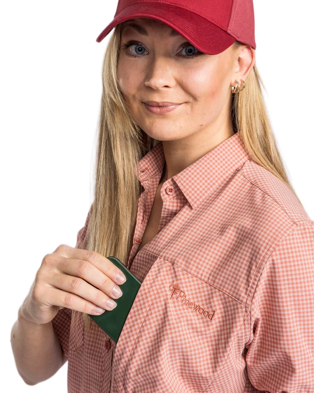 Brick Pink Off White coloured Pinewood Womens Insectsafe Shirt on white background 