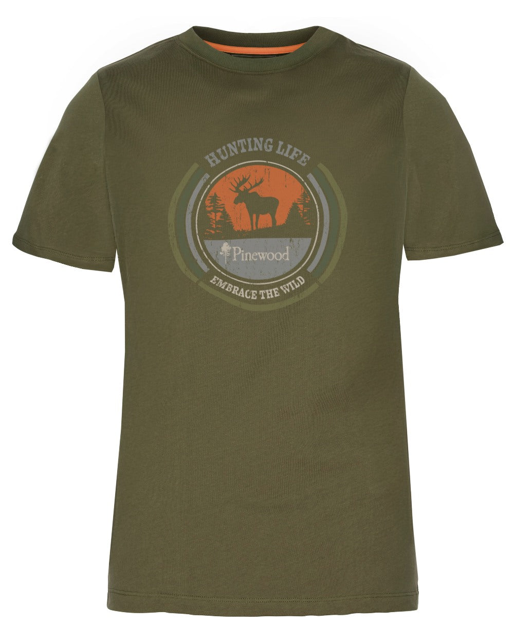 Hunter Olive coloured Pinewood Womens Moose T-Shirt on white background 
