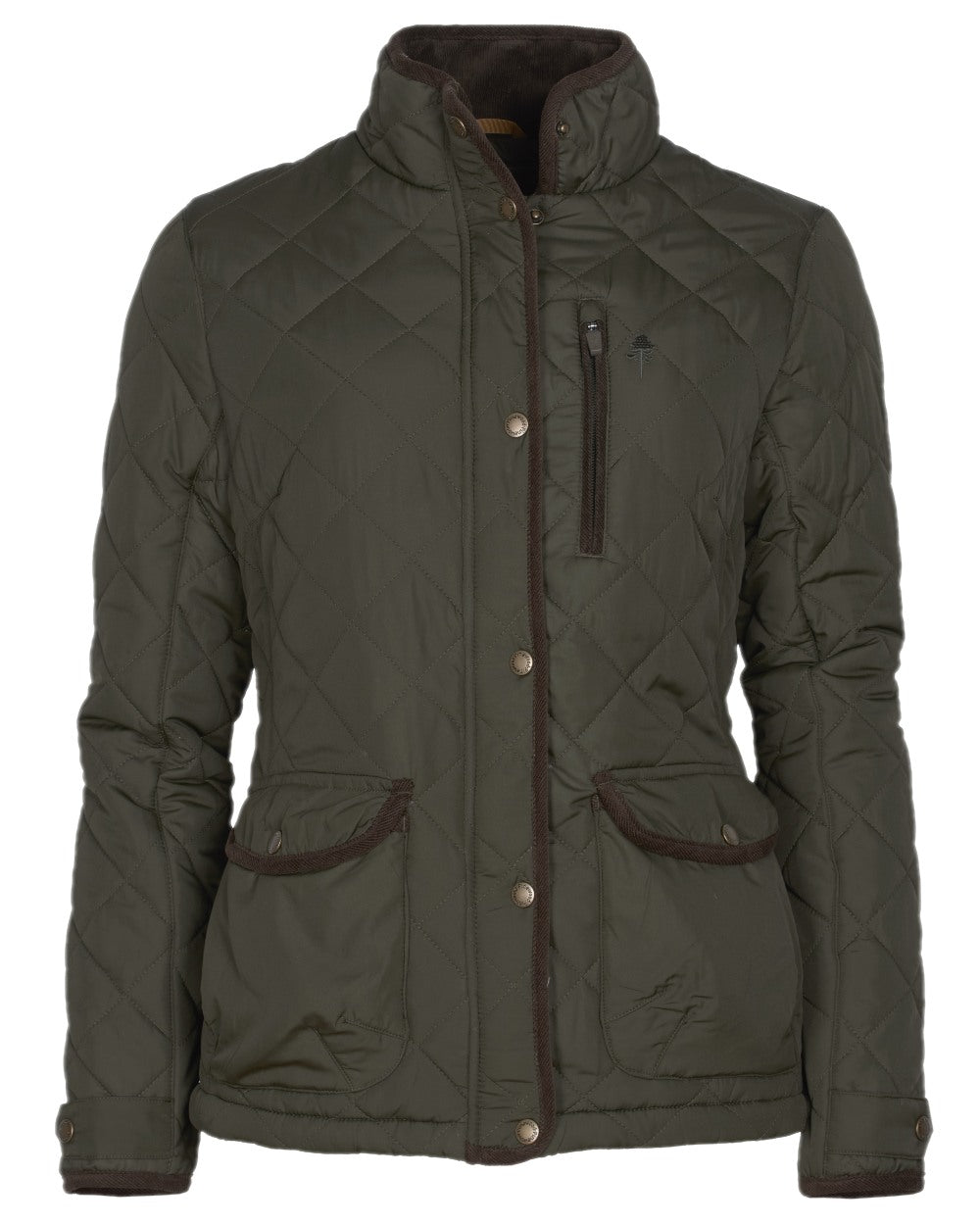 Moss Green Coloured Pinewood Womens Nydala Classic Quilt Jacket on white background 