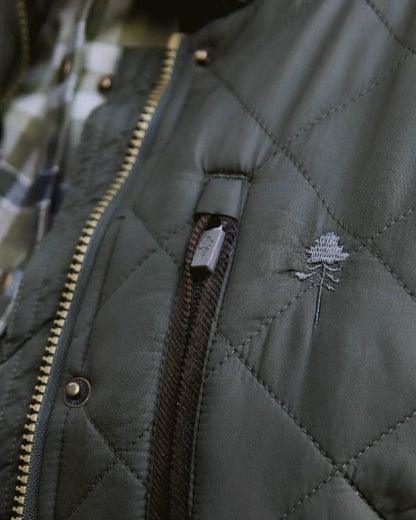 Moss Green Coloured Pinewood Womens Nydala Classic Quilt Jacket on outdoor background 