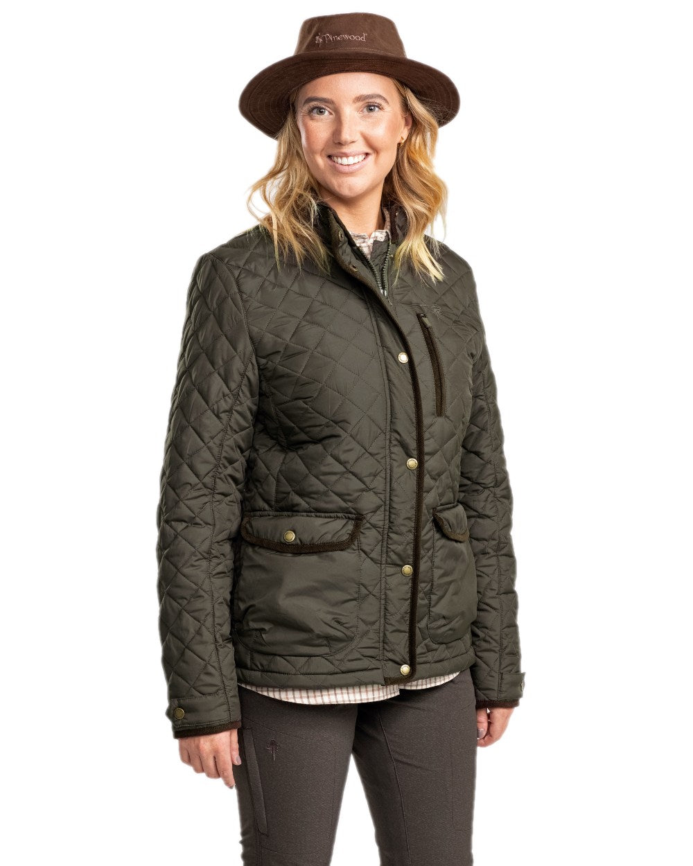 Moss Green Coloured Pinewood Womens Nydala Classic Quilt Jacket on white background 