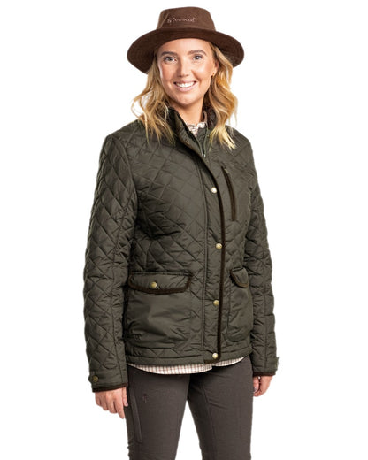 Moss Green Coloured Pinewood Womens Nydala Classic Quilt Jacket on white background 