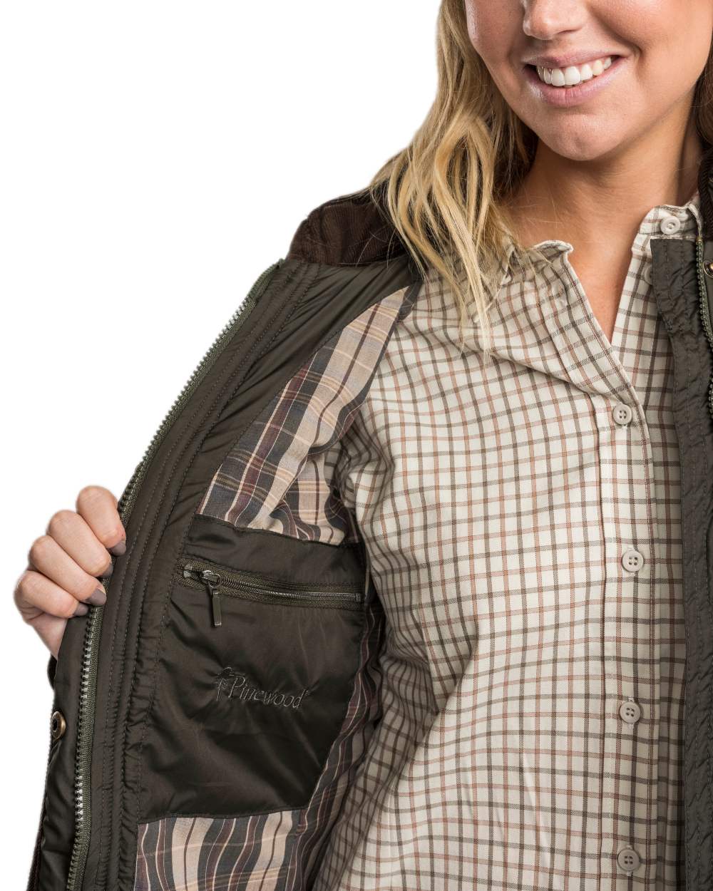 Moss Green Coloured Pinewood Womens Nydala Classic Quilt Jacket on white background 