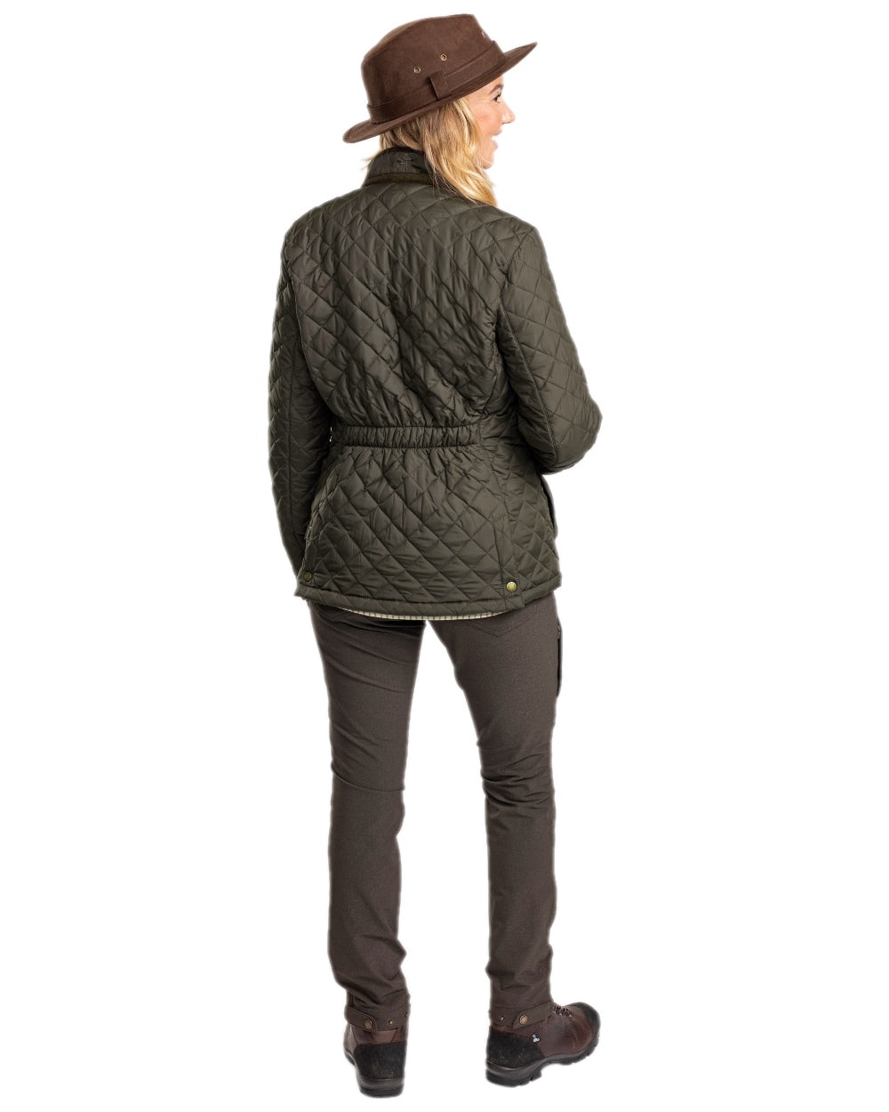 Moss Green Coloured Pinewood Womens Nydala Classic Quilt Jacket on white background 