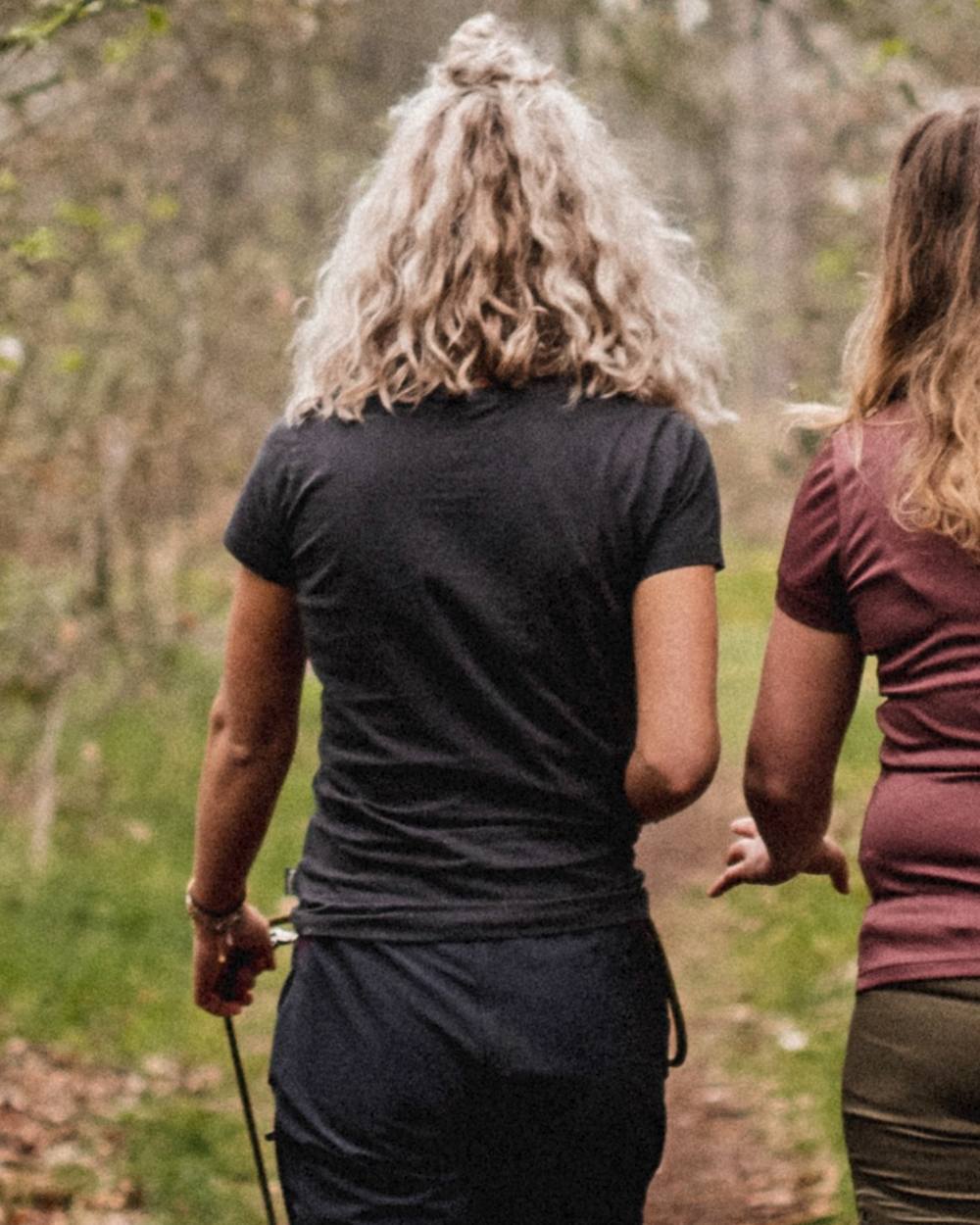 Dark Anthracite coloured Pinewood Womens Outdoor Life T-Shirt on forest background 