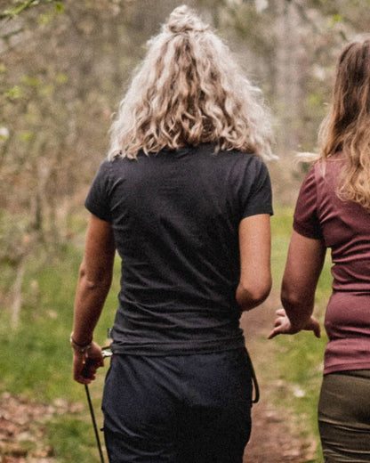 Dark Anthracite coloured Pinewood Womens Outdoor Life T-Shirt on forest background 