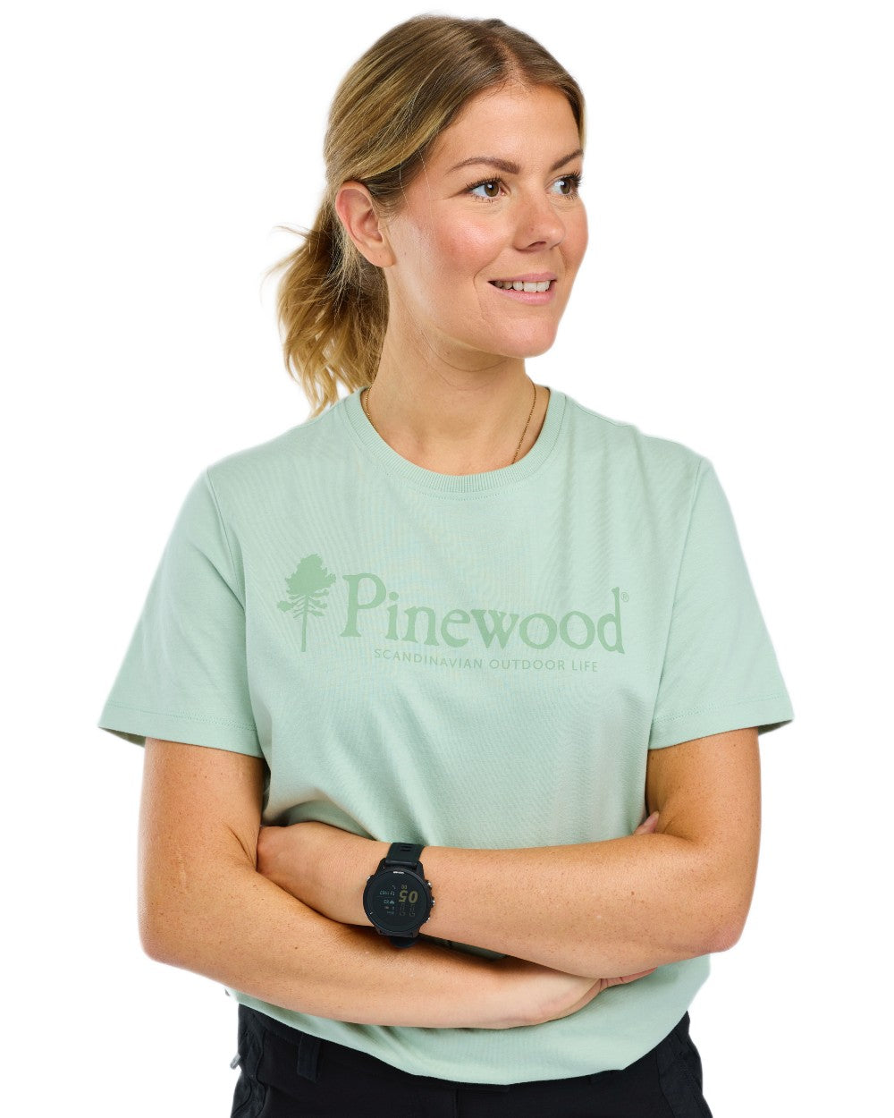 Frosty Green coloured Pinewood Womens Outdoor Life T-Shirt on white background 