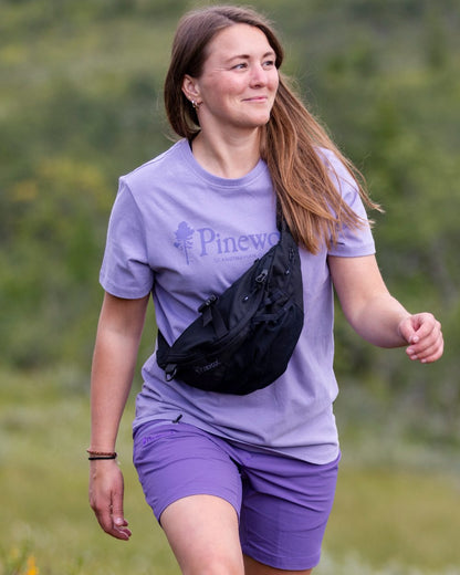 Light Lilac coloured Pinewood Womens Outdoor Life T-Shirt on forest background 