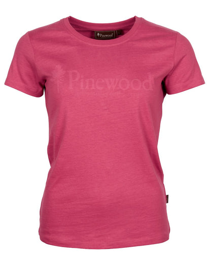 Raspberry Pink coloured Pinewood Womens Outdoor Life T-Shirt on white background 