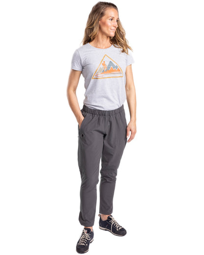 Light Grey Melange coloured Pinewood Womens Outdoor Trekker T-Shirt on white background 
