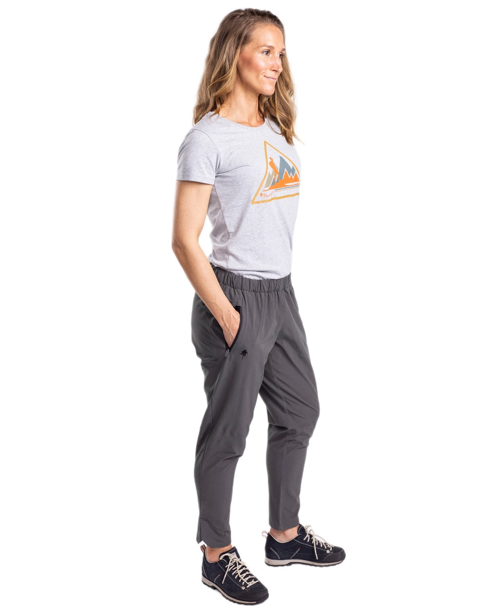 Light Grey Melange coloured Pinewood Womens Outdoor Trekker T-Shirt on white background 