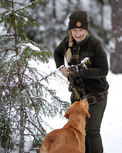 Dark Green Green Coloured Pinewood Womens Prestwick Exclusive Shirt on snow background 