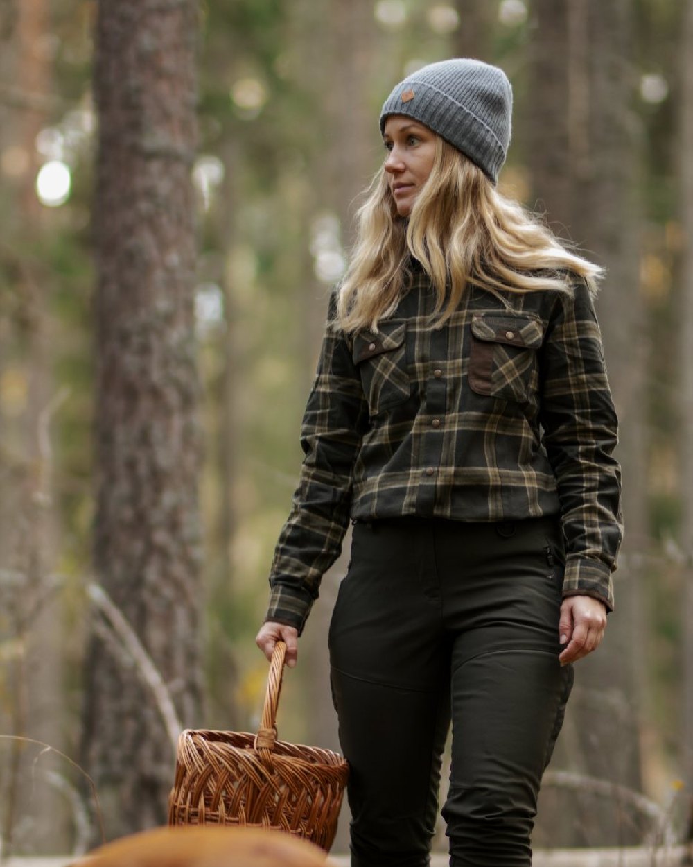 Dark Green Green Coloured Pinewood Womens Prestwick Exclusive Shirt on forest background 