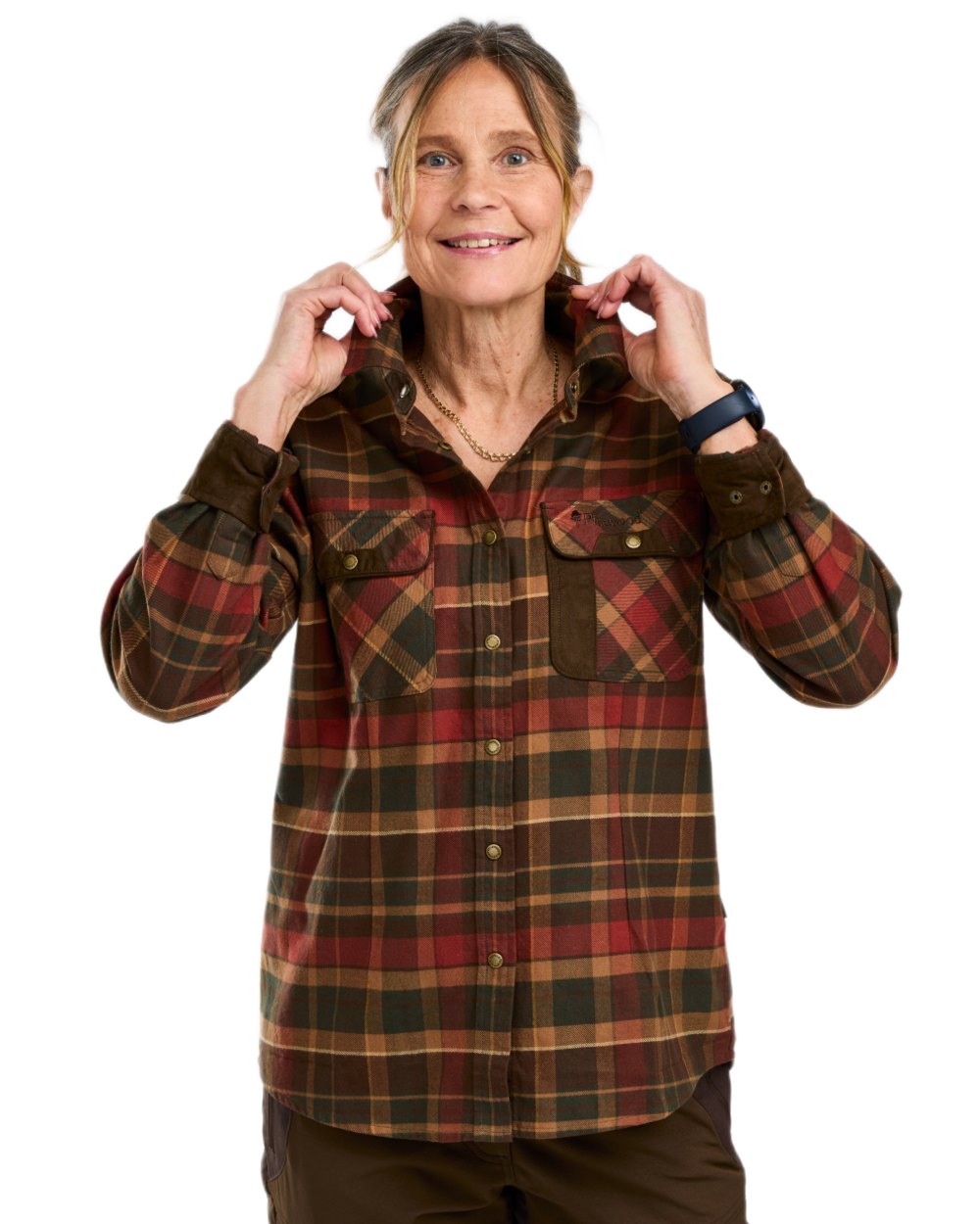 Dark Green Terracotta Coloured Pinewood Womens Prestwick Exclusive Shirt on white background 