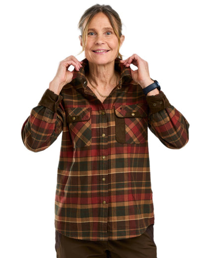 Dark Green Terracotta Coloured Pinewood Womens Prestwick Exclusive Shirt on white background 