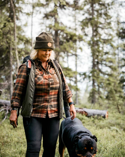 Dark Green Terracotta Coloured Pinewood Womens Prestwick Exclusive Shirt on forest background 