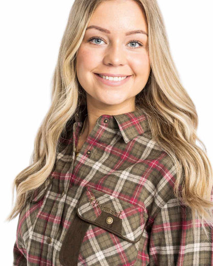 Hunter Olive Plum Coloured Pinewood Womens Prestwick Exclusive Shirt on white background 