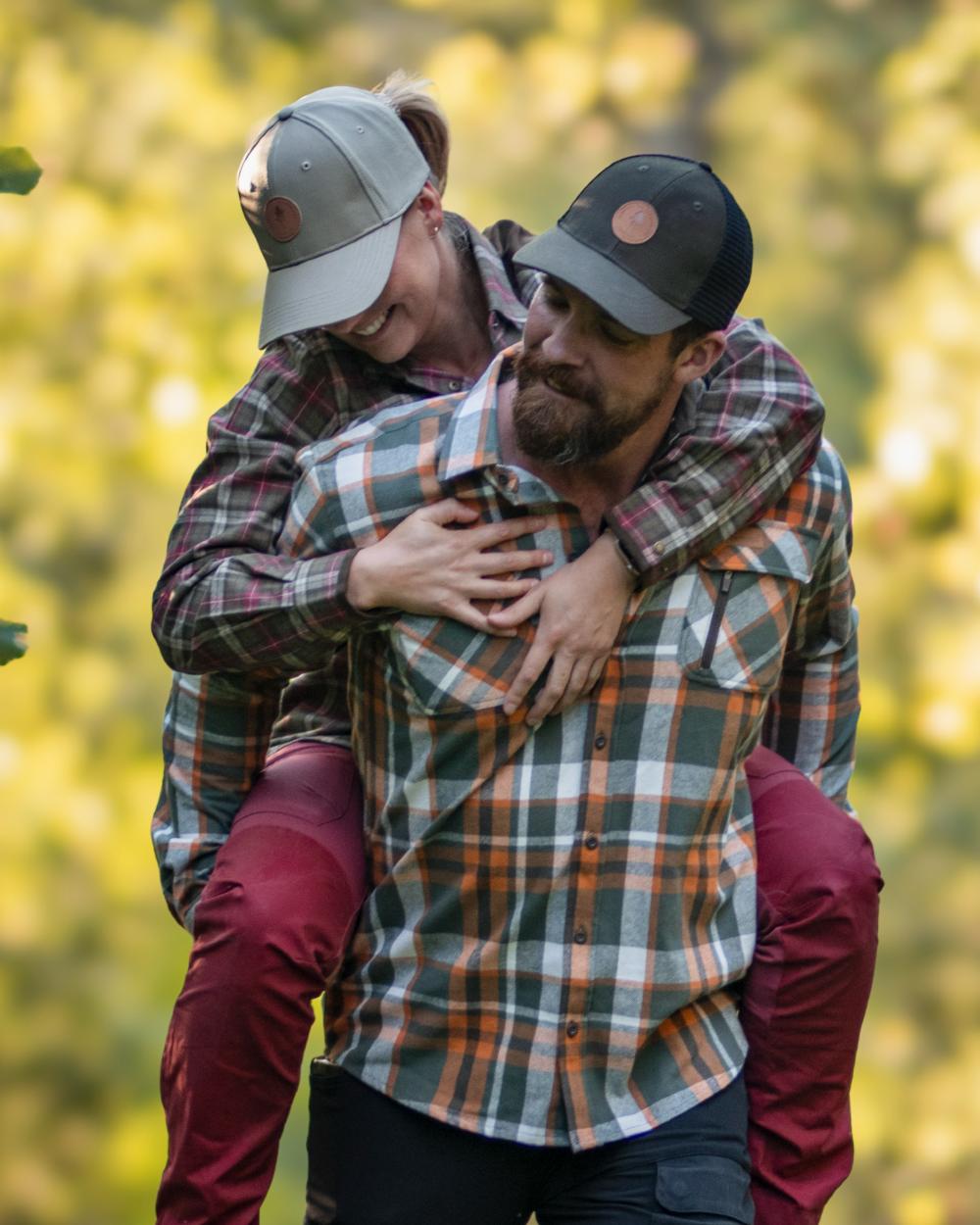 Hunter Olive Plum Coloured Pinewood Womens Prestwick Exclusive Shirt on forest background 