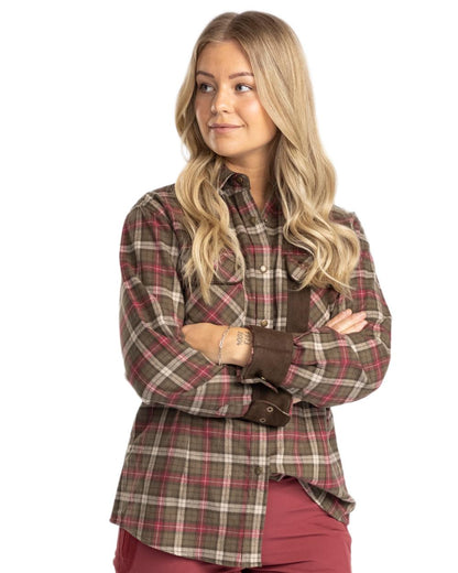 Hunter Olive Plum Coloured Pinewood Womens Prestwick Exclusive Shirt on white background 