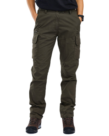 Moss Green coloured Pinewood Womens Pro InsectSafe Trousers on white background 