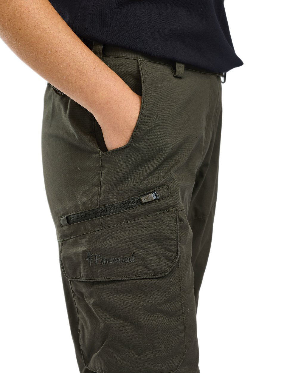 Moss Green coloured Pinewood Womens Pro InsectSafe Trousers on white background 