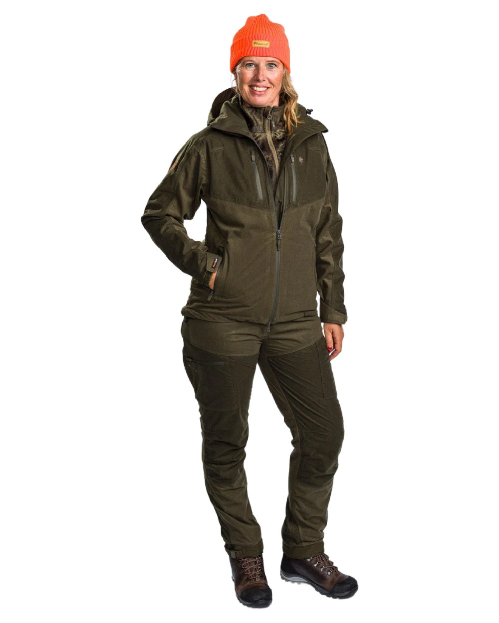 Mossgreen coloured Pinewood Womens Retriever Active Trousers on white background 