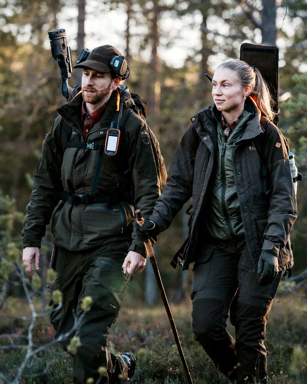 Suede Brown Coloured Pinewood Womens Smaland Hunters Jacket on forest background 