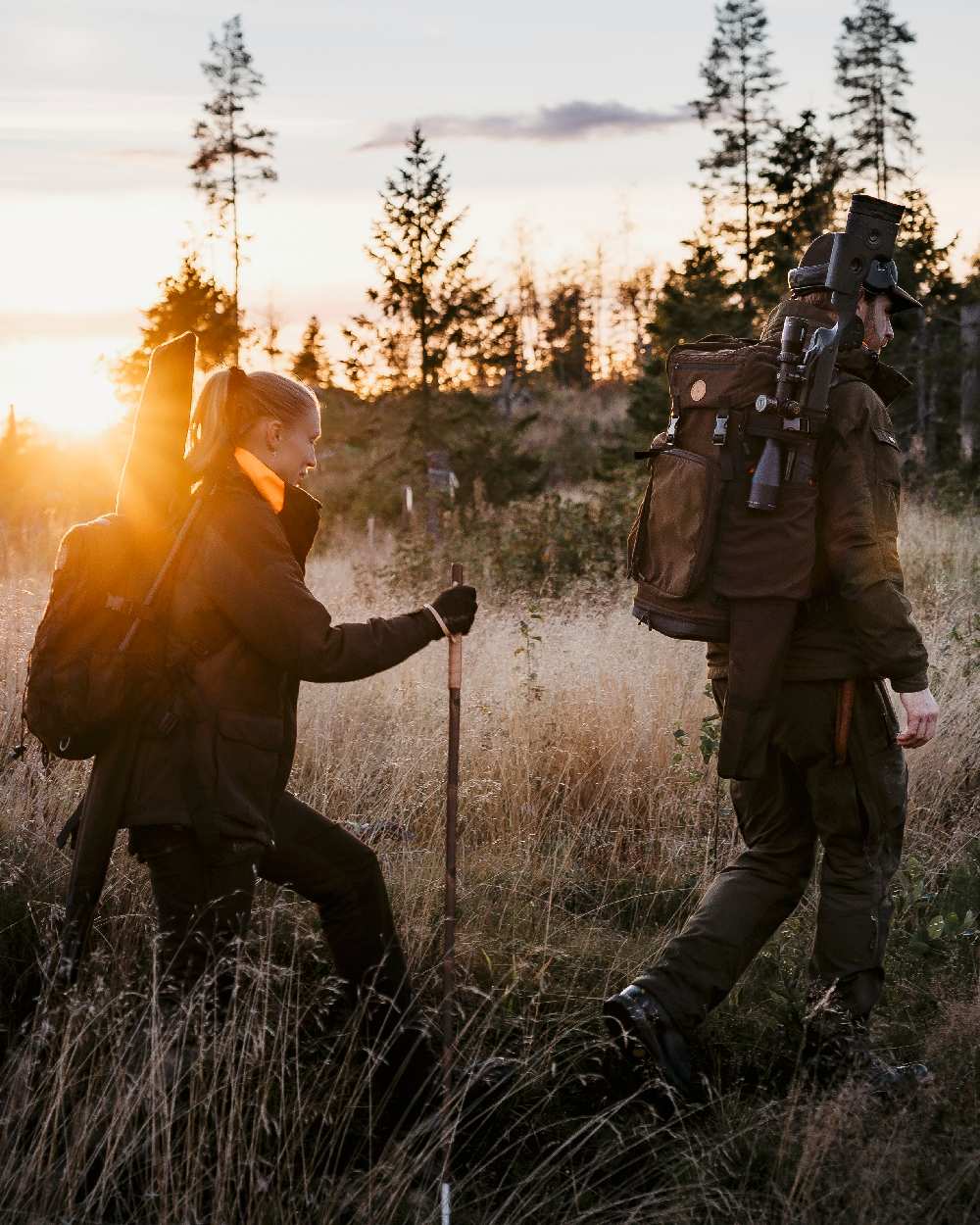 Suede Brown Coloured Pinewood Womens Smaland Hunters Jacket on forest background 