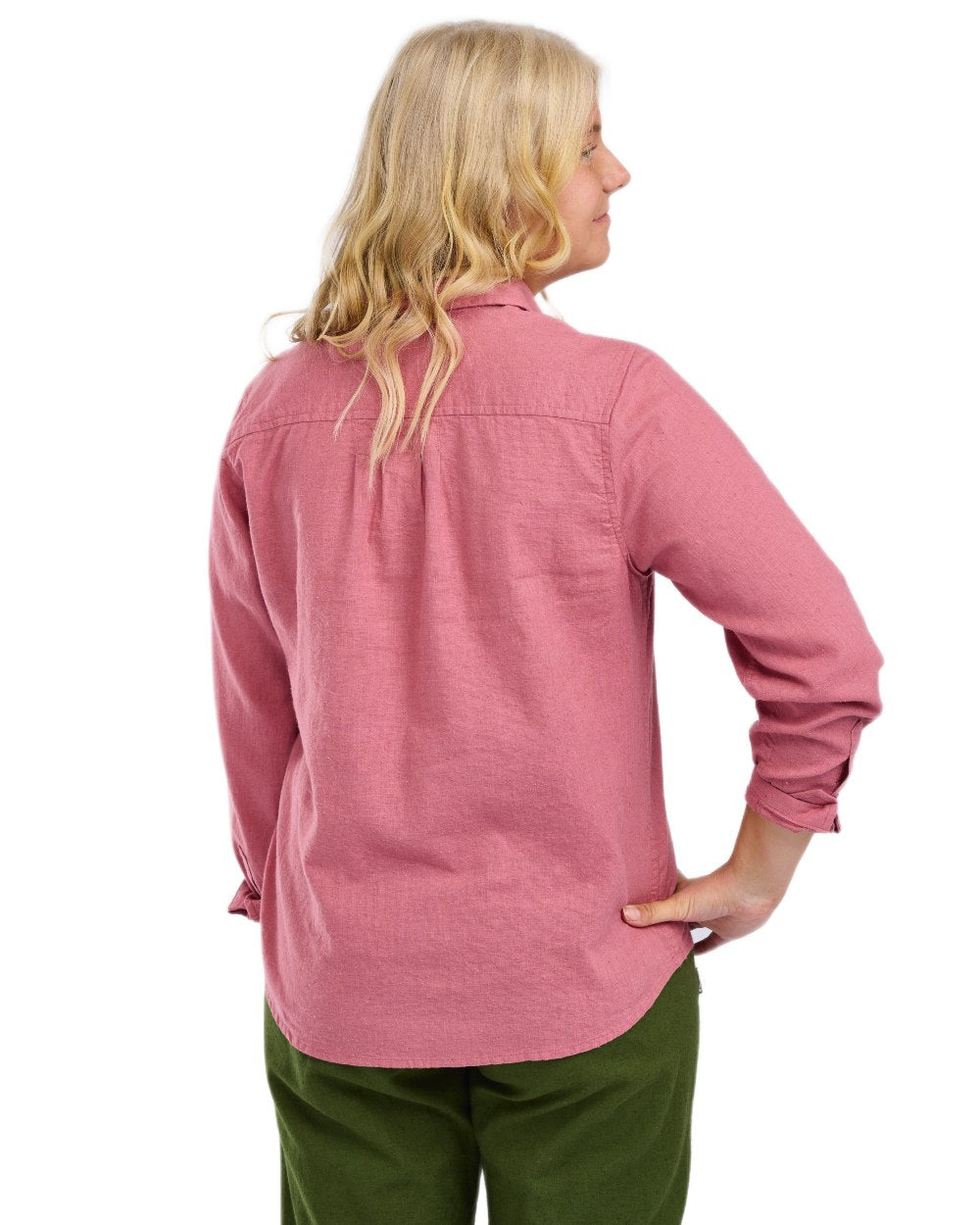 Dusty Pink coloured Pinewood Womens Varnamo InsectSafe Hemp Mix Long Sleeve Shirt on white background 