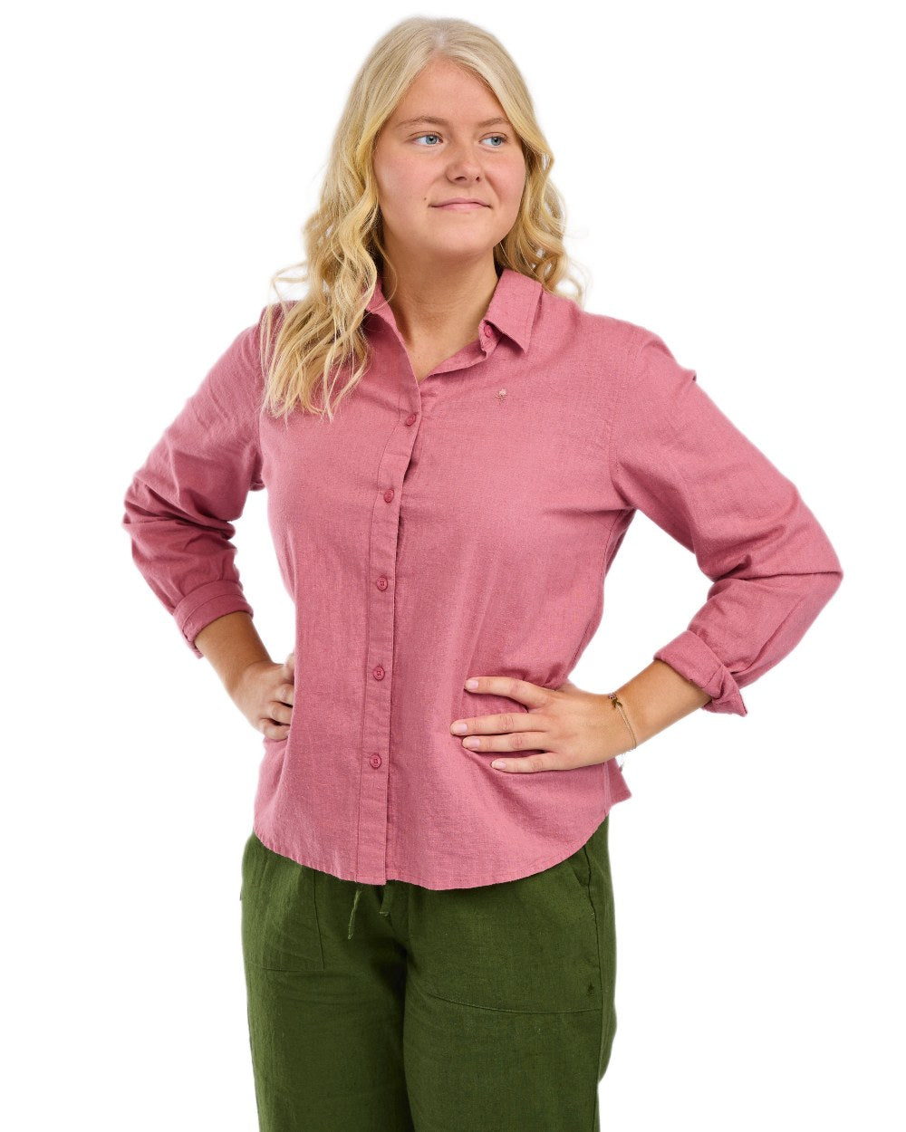 Dusty Pink coloured Pinewood Womens Varnamo InsectSafe Hemp Mix Long Sleeve Shirt on white background 