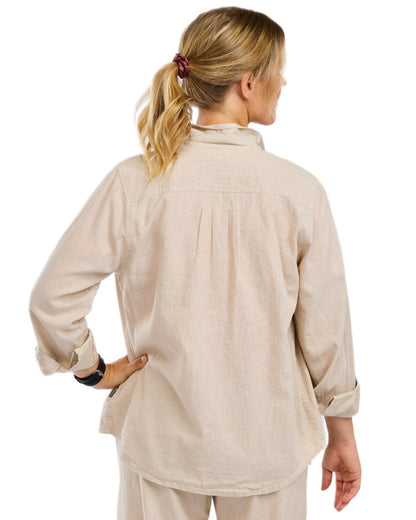 Linen Beige coloured Pinewood Womens Varnamo InsectSafe Hemp Mix Long Sleeve Shirt on white background 