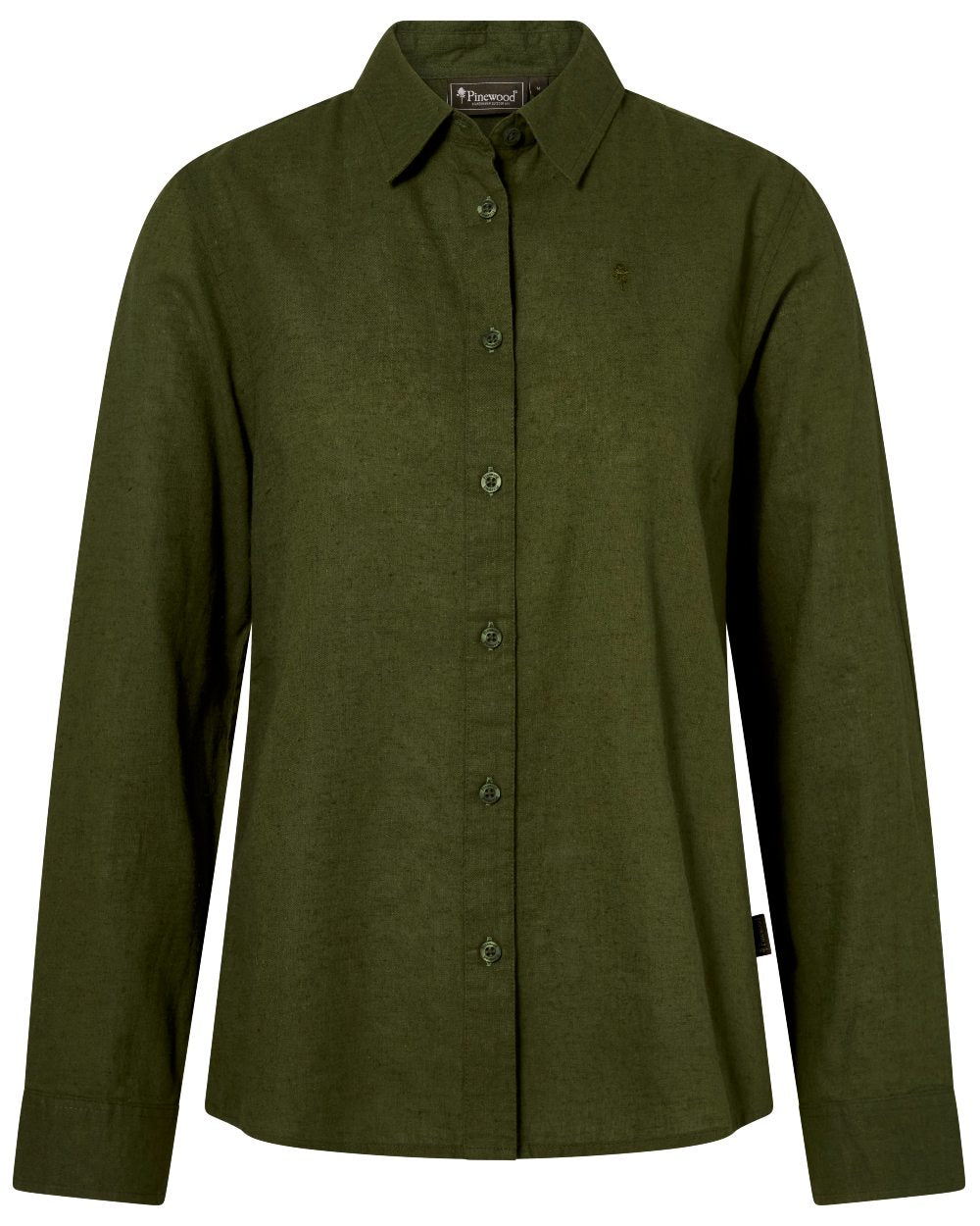 Pine Green coloured Pinewood Womens Varnamo InsectSafe Hemp Mix Long Sleeve Shirt on white background 