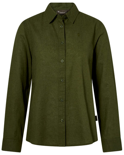 Pine Green coloured Pinewood Womens Varnamo InsectSafe Hemp Mix Long Sleeve Shirt on white background 