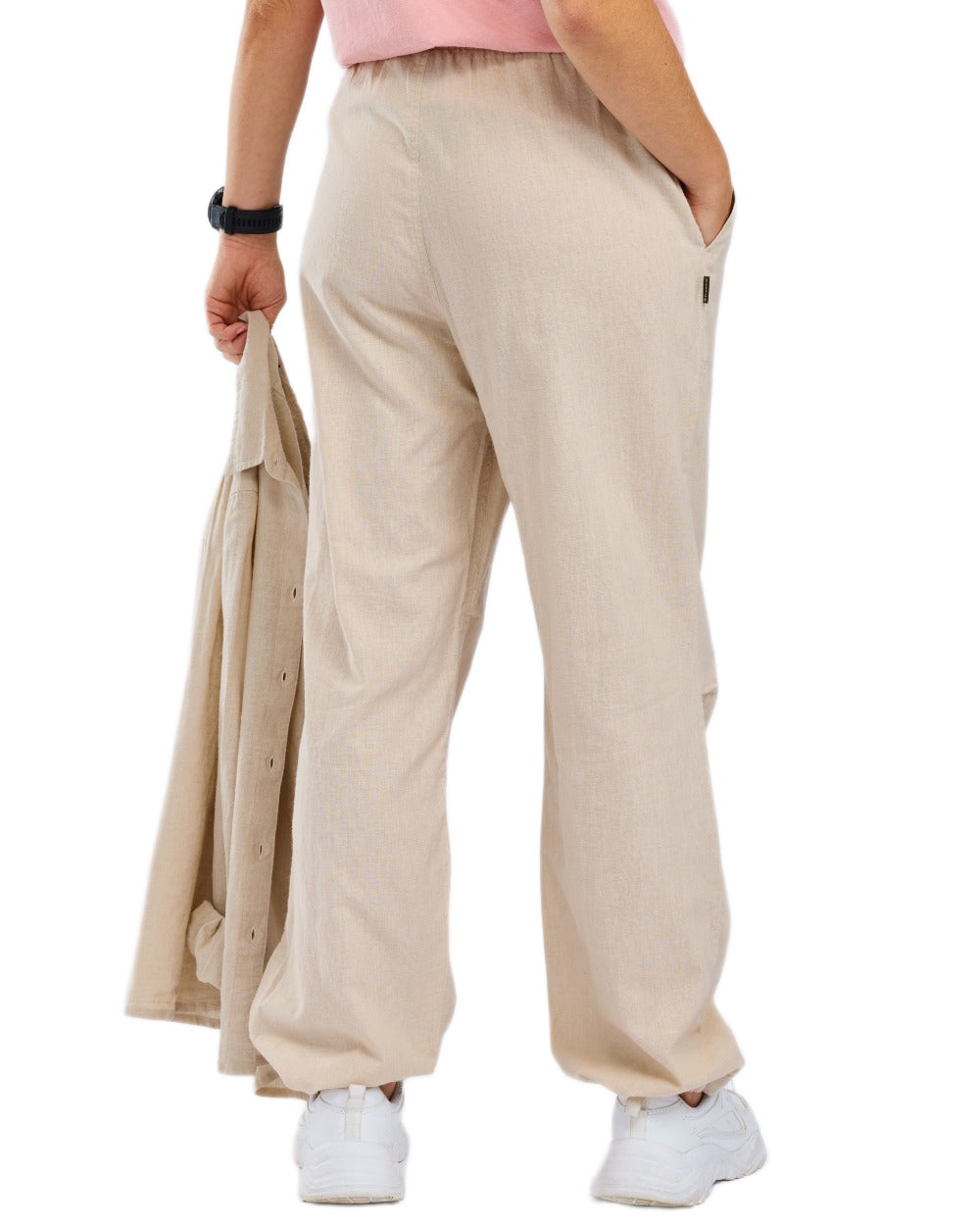 Linen Beige coloured Pinewood Womens Varnamo InsectSafe Hemp Mix Trousers on white background 