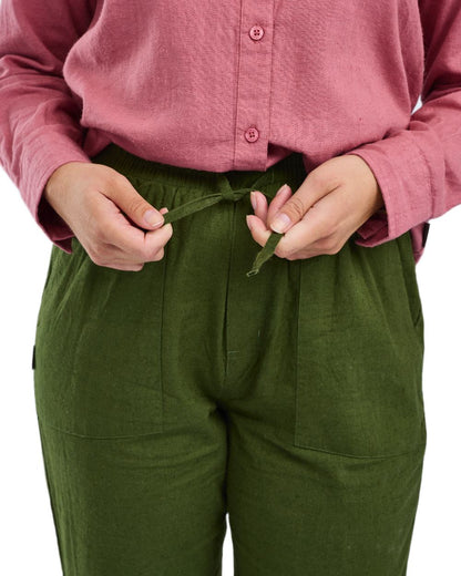 Pine Green coloured Pinewood Womens Varnamo InsectSafe Hemp Mix Trousers on white background 