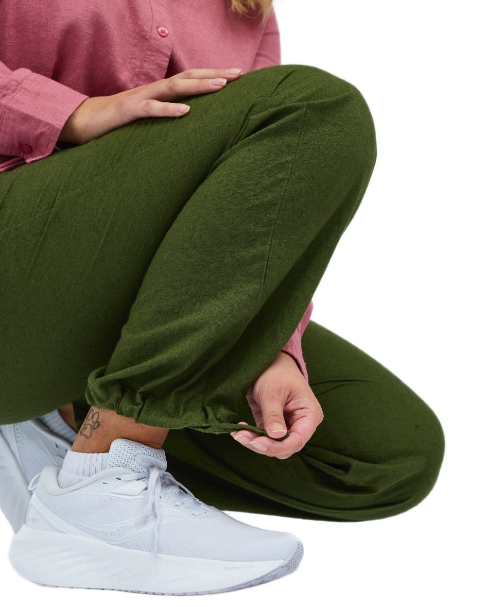 Pine Green coloured Pinewood Womens Varnamo InsectSafe Hemp Mix Trousers on white background 