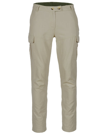 Linen Beige coloured Pinewood Womens Varnamo Insectsafe Linen Trousers on white background 