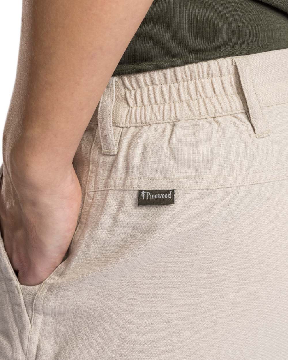 Linen Beige coloured Pinewood Womens Varnamo Insectsafe Linen Trousers on white background 