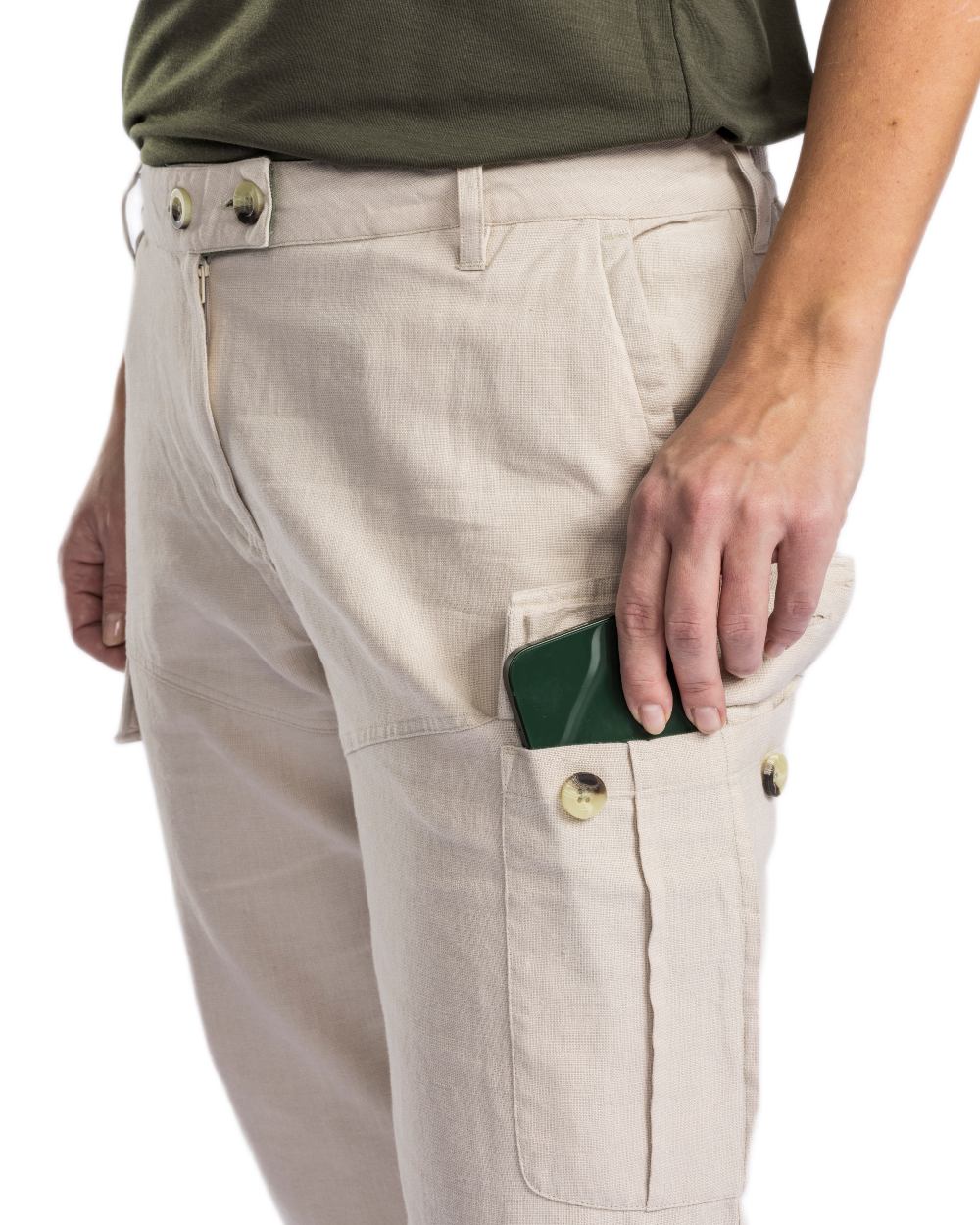 Linen Beige coloured Pinewood Womens Varnamo Insectsafe Linen Trousers on white background 
