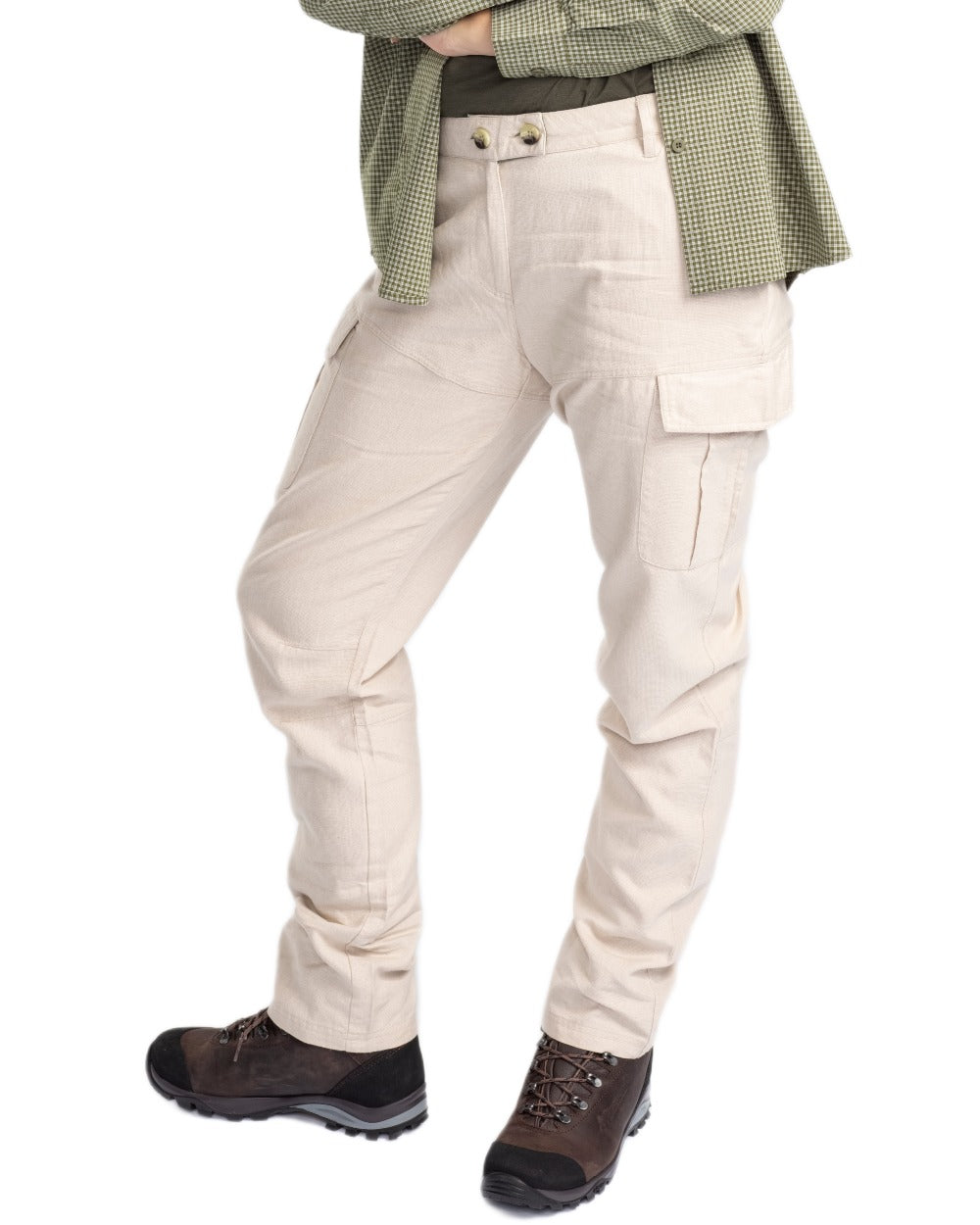 Linen Beige coloured Pinewood Womens Varnamo Insectsafe Linen Trousers on white background 