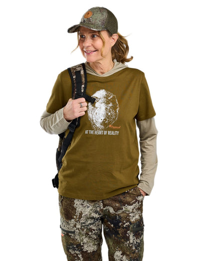 Hunter Olive coloured Pinewood Womens Wild Boar T-Shirt on white background 