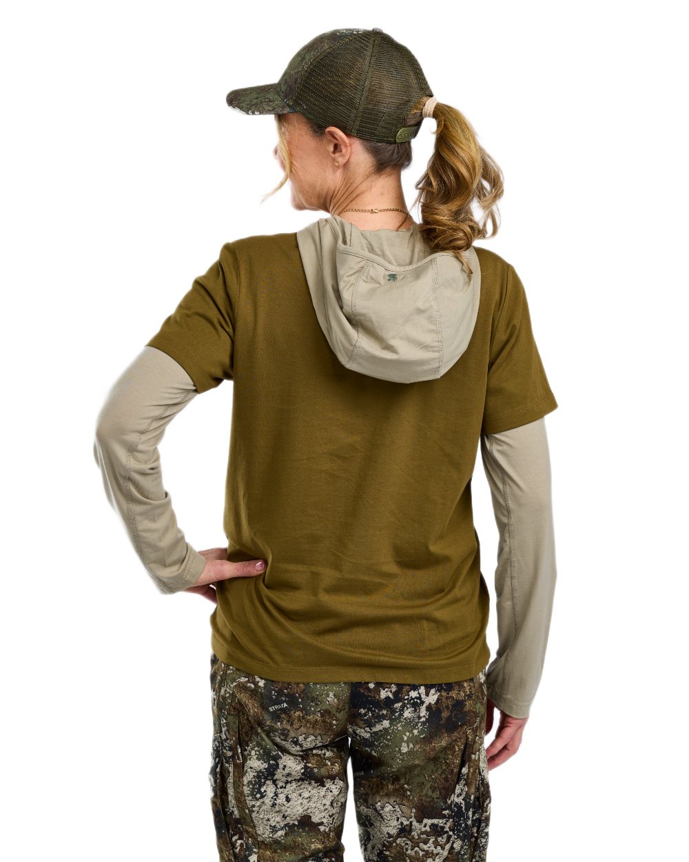 Hunter Olive coloured Pinewood Womens Wild Boar T-Shirt on white background 