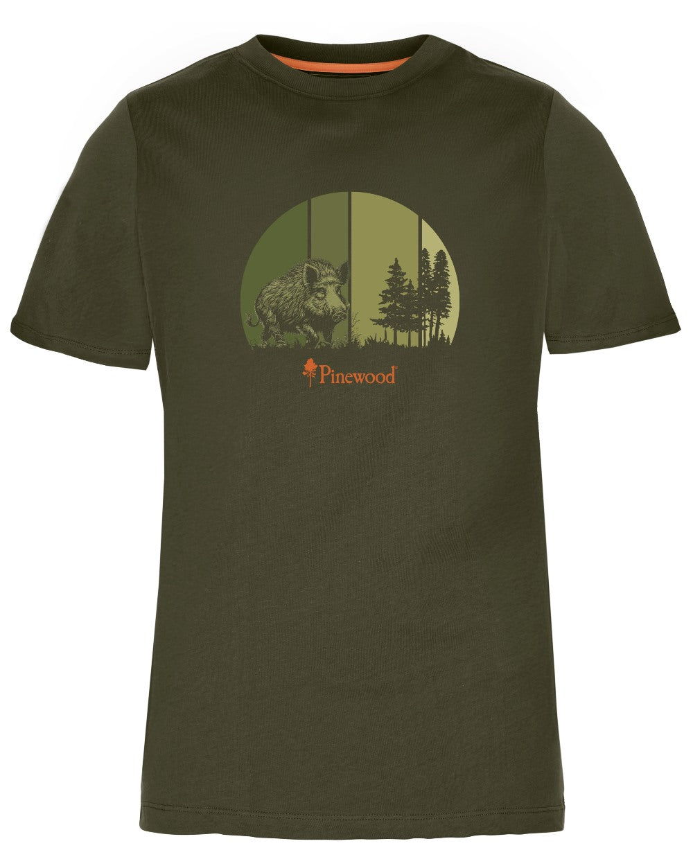 Olive coloured Pinewood Womens Wild Boar T-Shirt on white background 