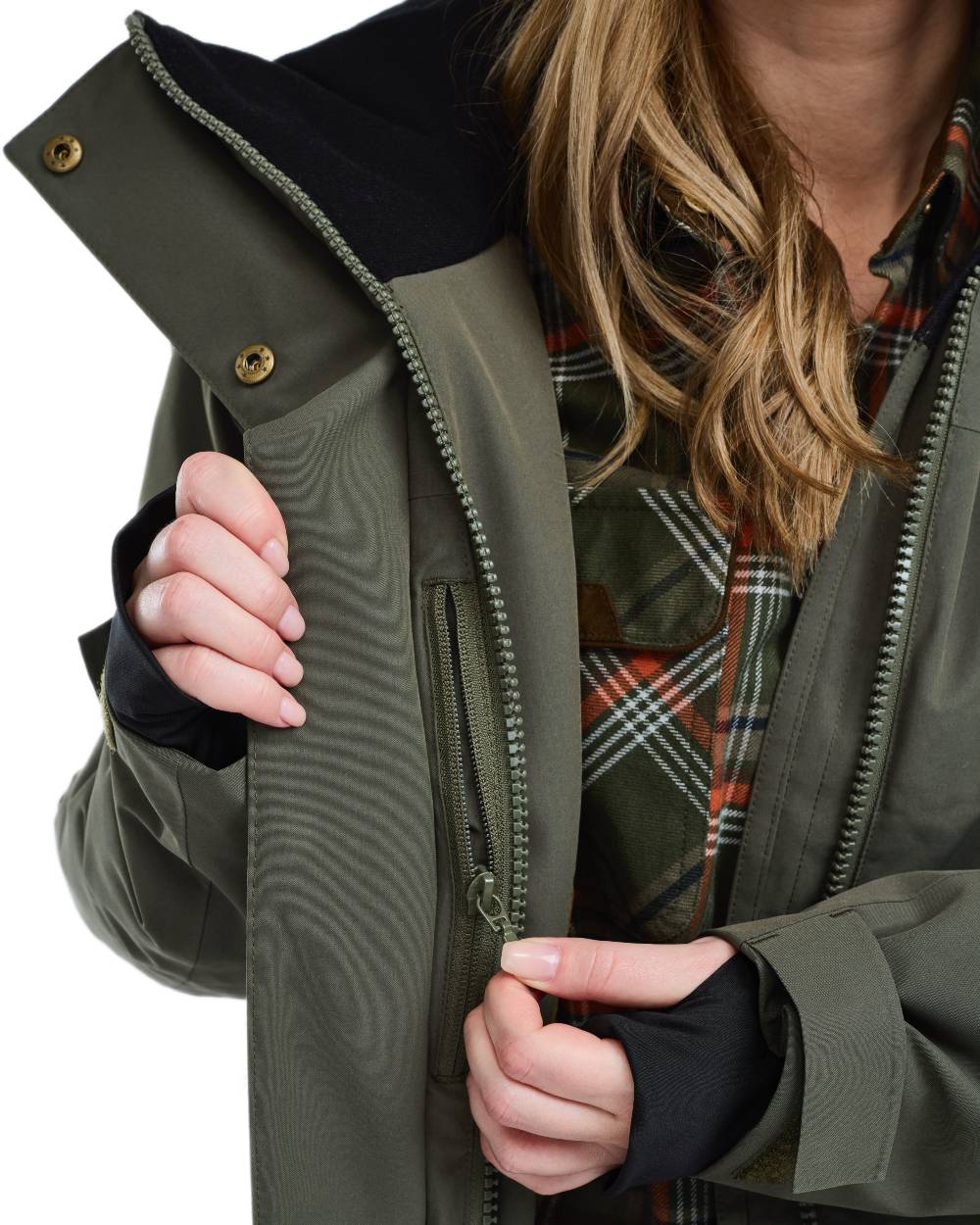 Moss Green coloured Pinewood Womens Wilda Padded Parka on white background 