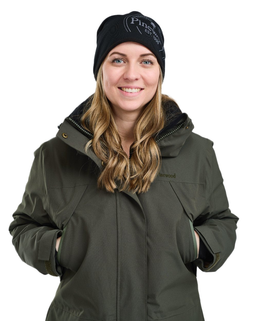 Moss Green coloured Pinewood Womens Wilda Padded Parka on white background 