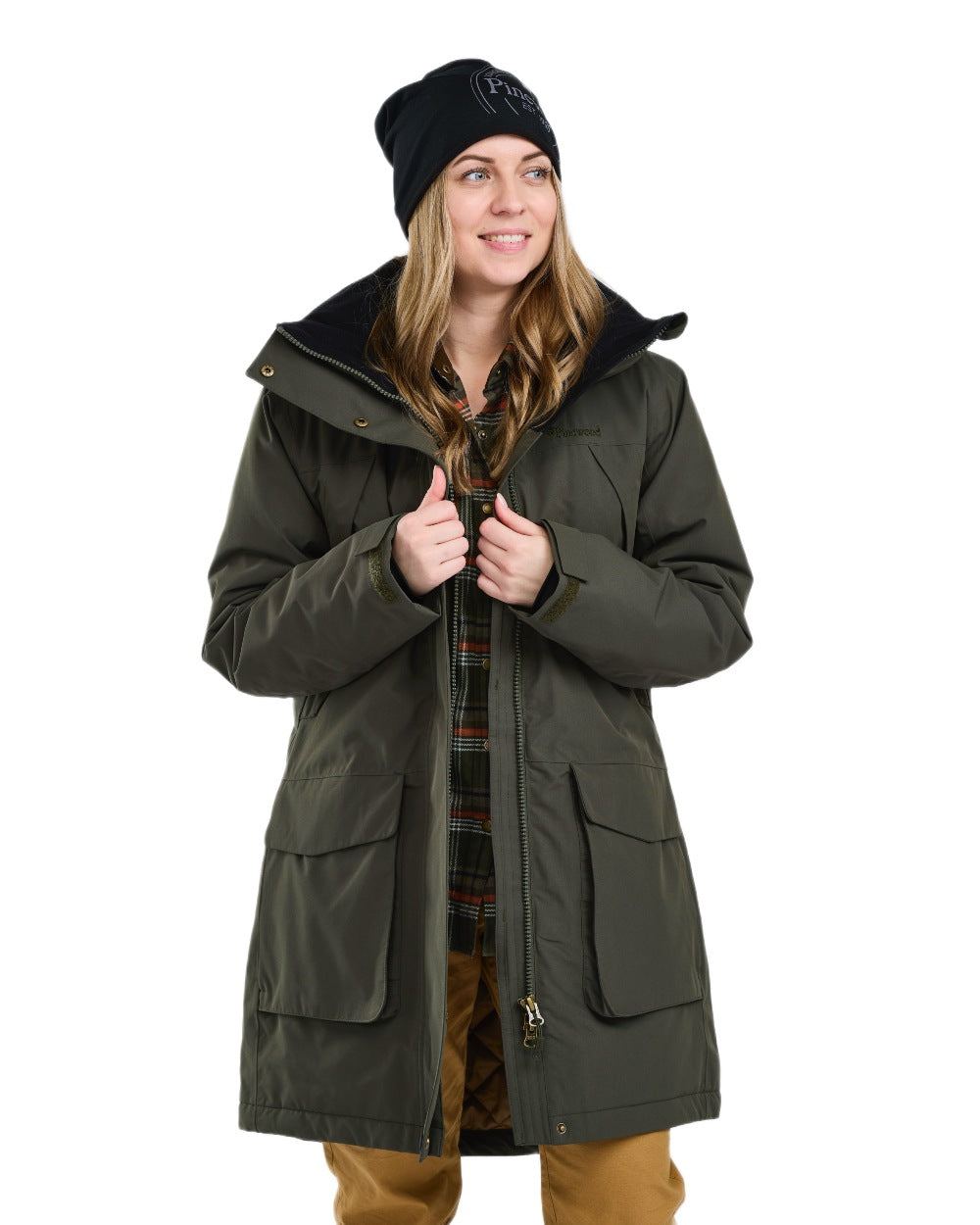 Moss Green coloured Pinewood Womens Wilda Padded Parka on white background 