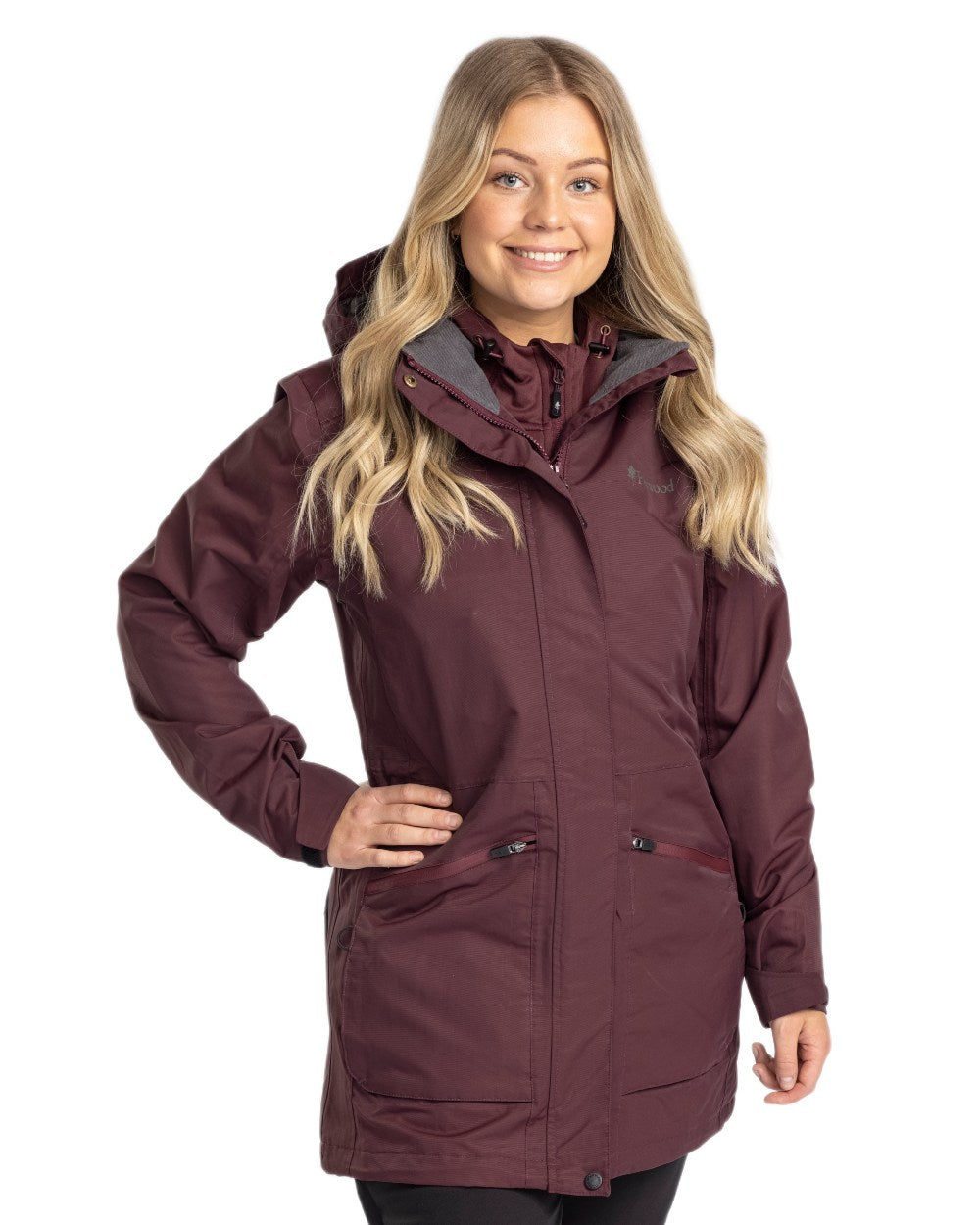Earth Plum coloured Pinewood Womens Wilda Parka on white background 